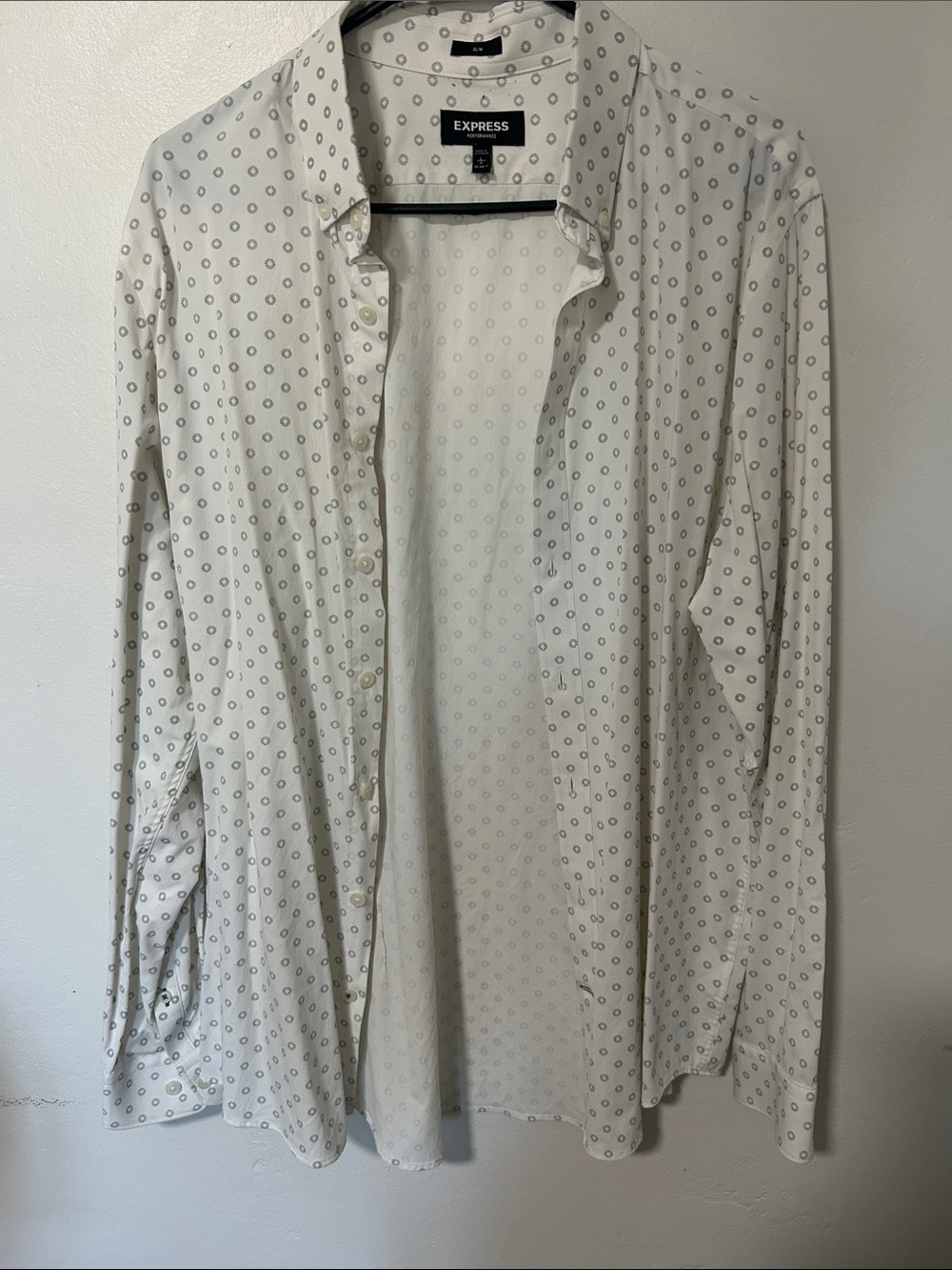 Express White Button-Up Shirt Jacket with Small Gray Ring Print